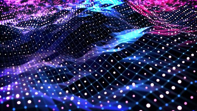 4k particle landscape background red blue points grid metaverse cyber