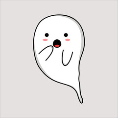 kawaii cute ghost mascot vector design illustration line art
