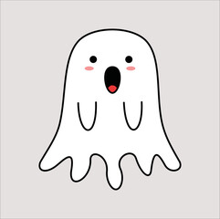 kawaii cute ghost mascot vector design illustration line art