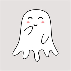 kawaii cute ghost mascot vector design illustration line art