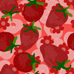 Drawing Strawberry Vector Seamless Pattern.