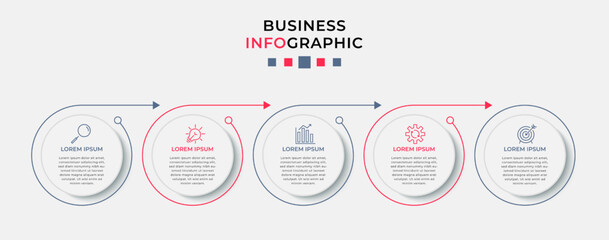 Vector Infographic design business template with icons and 5 options or steps. Can be used for process diagram, presentations, workflow layout, banner, flow chart, info graph