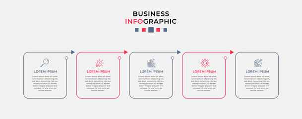 Vector Infographic design business template with icons and 5 options or steps. Can be used for process diagram, presentations, workflow layout, banner, flow chart, info graph