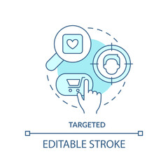 Targeted turquoise concept icon. Benefit of digital advertising abstract idea thin line illustration. Focus on customer. Isolated outline drawing. Editable stroke. Arial, Myriad Pro-Bold fonts used