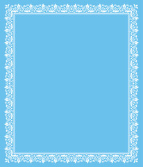 Decorative frame Elegant vector element for design in Eastern style, place for text. Floral blue and white border. Lace illustration for invitations and greeting cards