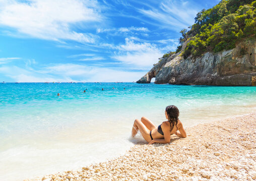 Cala Goloritz&egrave; in Sardegna, Italy (Italy) - The famous touristic attraction in wild east coast of Sardinia island, Orosei gulf in the Baunei municipal, with wonderful beach and trekking path.