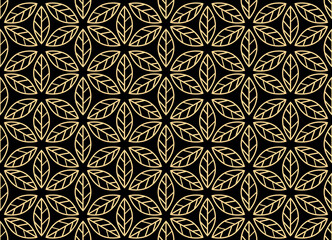 Flower geometric pattern. Seamless vector background. Gold and black ornament. Ornament for fabric, wallpaper, packaging. Decorative print