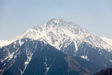 Big Almaty Peak of the Tien Shan mountains. Spring time in Almaty