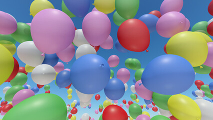 Color Balloons rising up to the sky 3D illustration.