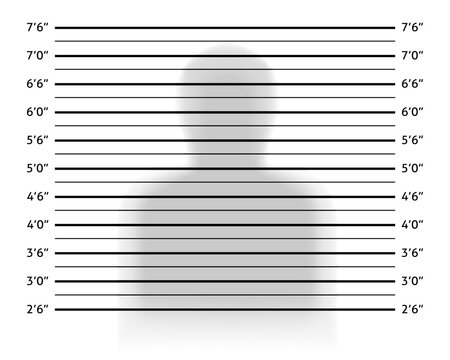 Police lineup or mugshot background with anonymous shadow.