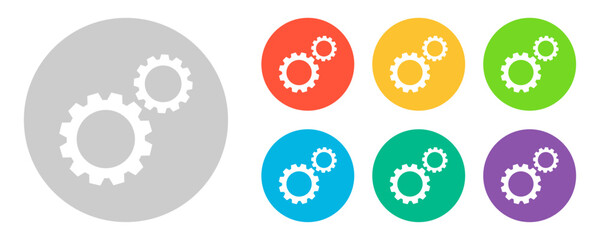 Gear setting vector icon set. Isolated black gears mechanism and cog wheel on white background. Progress or construction concept. Cogwheel icons. Vector illustration