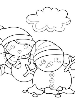 Kids and Snowman Coloring Pages A4 for Kids and Adult