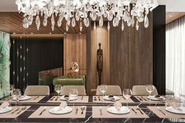 Luxury apartment dining room interior 3d rendering