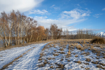 Ground and mountains covered by fresh snow, Twizel, South Island.