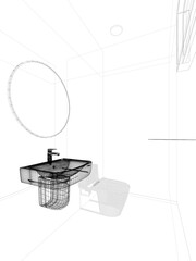 Fototapeta na wymiar abstract sketch design of interior bathroom ,3d rendering