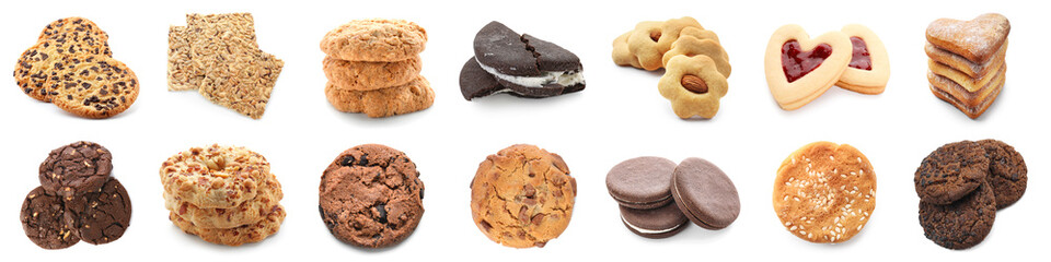 Set of different sweet cookies isolated on white