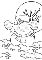 Kids and Snowman Coloring Pages A4 for Kids and Adult