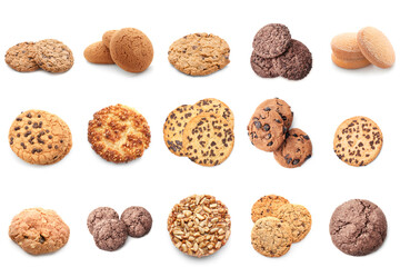 Set of different sweet cookies isolated on white