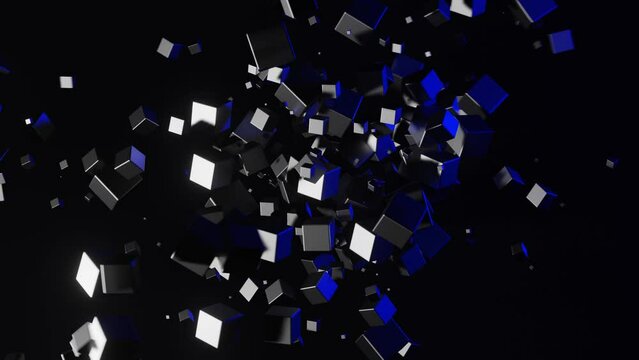 Metalic cubes on space  blue light loops vj abstract background animation