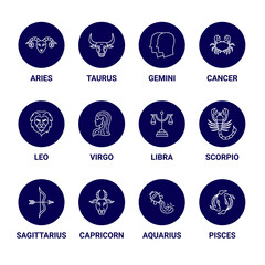 Horoscope Line Circles Set. Vector Thin Outline Symbols.
