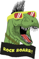 Dinosaur Rex with sunglasses and punk hair vector illustrations , For tshirt prints and other uses.