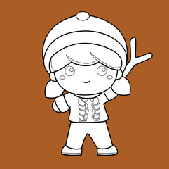 Kids and Snowman Digital Stamp