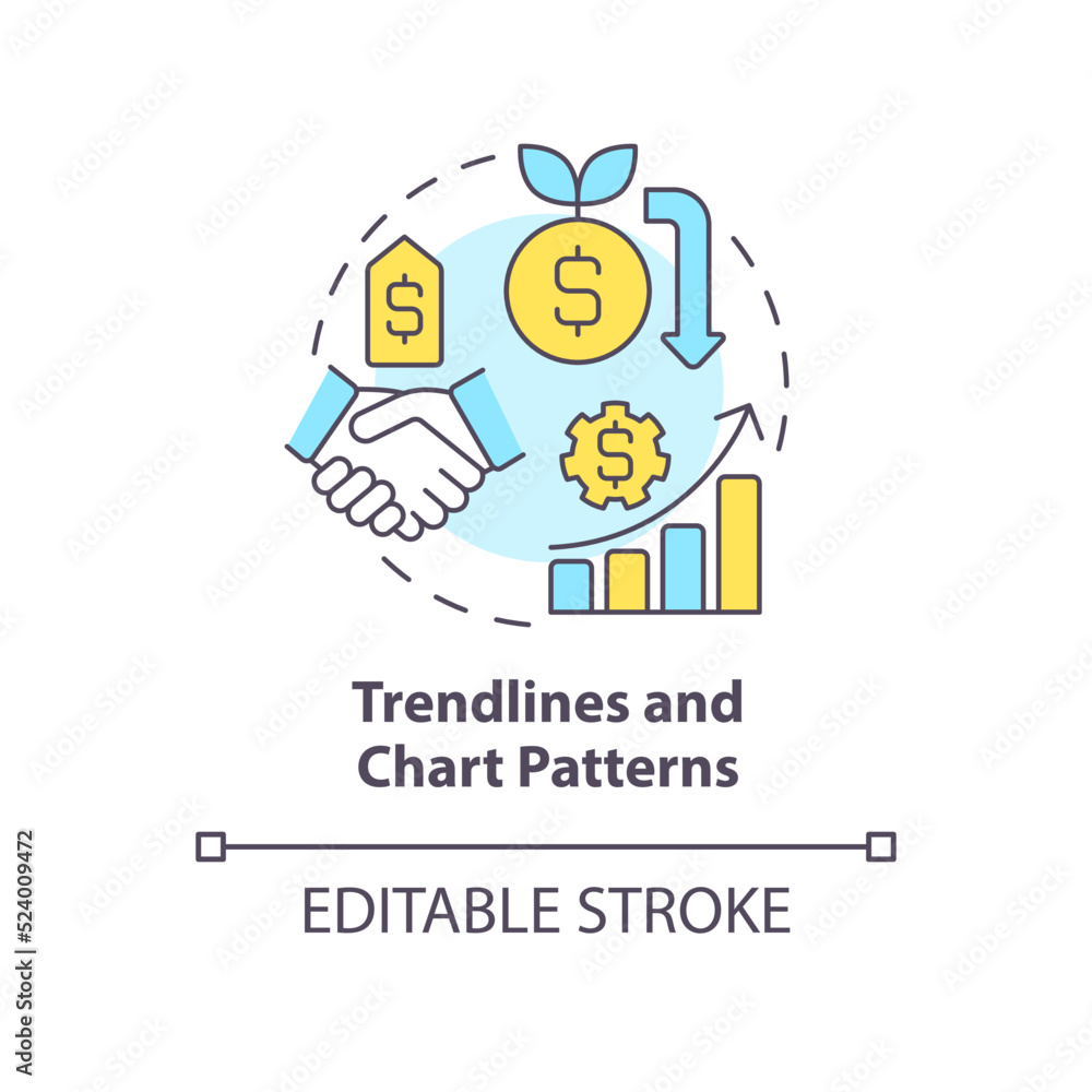Poster trendlines and chart patterns concept icon. trend trading strategy abstract idea thin line illustrat