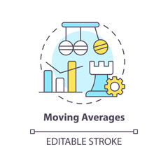 Moving averages concept icon. Business data analytics. Trend trading strategy abstract idea thin line illustration. Isolated outline drawing. Editable stroke. Arial, Myriad Pro-Bold fonts used