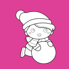 Kids and Snowman Digital Stamp