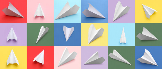 Fototapeta na wymiar Many paper planes on colorful background
