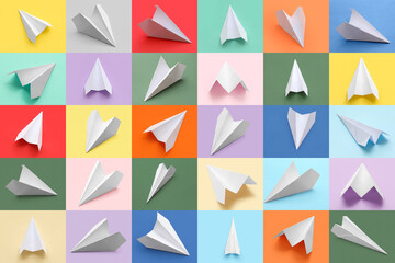 Fototapeta na wymiar Many paper planes on colorful background