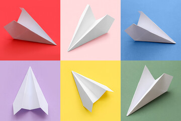 Many paper planes on colorful background