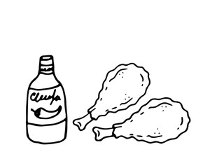 crispy fried chicken legs and spicy sauce illustration
