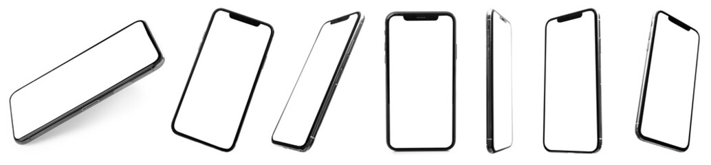 Set of modern smartphones isolated on white