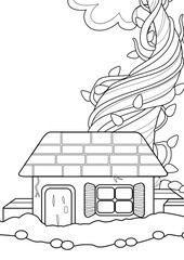 Jack and The Beanstalk House Coloring Pages A4 for Kids and Adult