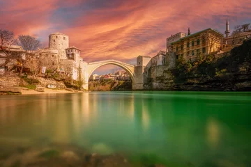 Fotobehang mostar bridge unesco heritage landmark of bosnia © Aytug Bayer