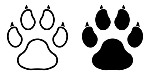ofvs105 OutlineFilledVectorSign ofvs - paw print icon . isolated transparent . pet footprint sign . claw / animal dog . black outline and filled version . AI 10 / EPS 10 . g11416