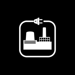 Obraz premium Factory with electric plug sign isolated on dark background