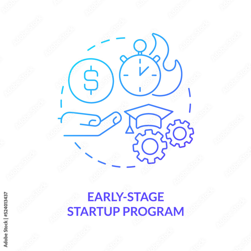 Poster early-stage startup program blue gradient concept icon. funding source abstract idea thin line illus
