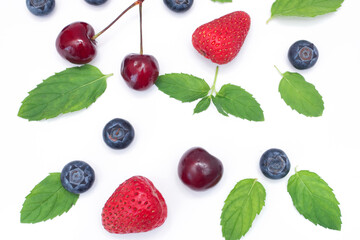 Background of mix berries with free space. Blueberries, strawberries and cherry © epovdima