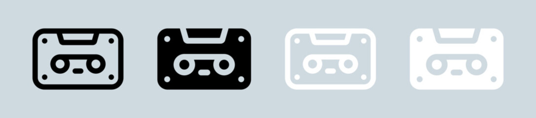 Cassette icon set in black and white. Mixtape signs vector illustration.