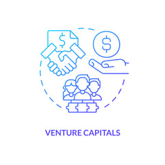 Fototapeta na wymiar Venture capitals blue gradient concept icon. New business sponsorship type abstract idea thin line illustration. Long-term investments. Isolated outline drawing. Myriad Pro-Bold font used