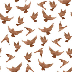 Fototapeta premium Watercolor birds seamless pattern. boho birds silhouettes for fabric 