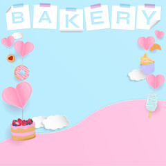 Bakery and heart background with paper cut style