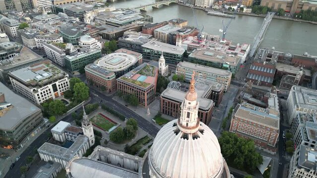 London city skyline reveal St Paul&rsquo;s Cathedral London drone aerial view