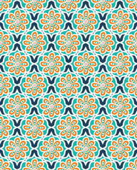 Abstract Indian Wild Florals Tile Style Traditional Ornaments Seamless Pattern Trendy Modern Fashion Colors