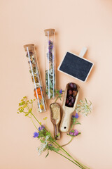 Homeopathy and herbal medicine concept