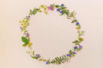 Round flower frame with copy space