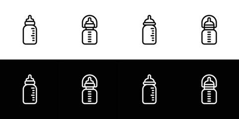 Baby bottle icon set. Flat design icon collection isolated on black and white background.
