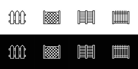 Fence icon set. Flat design icon collection isolated on black and white background.